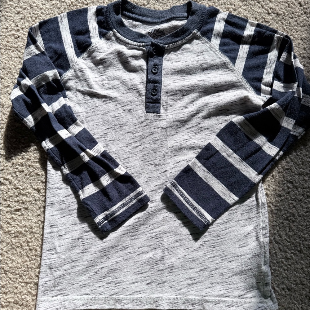 Faded Glory Navy and Gray Striped Long Sleeve Tee